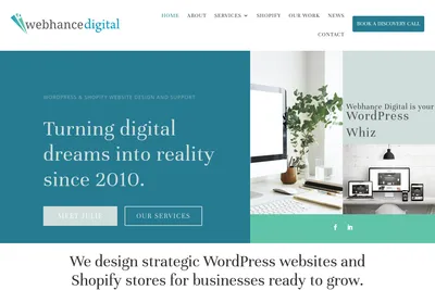 Screenshot of the Webhance Digital homepage