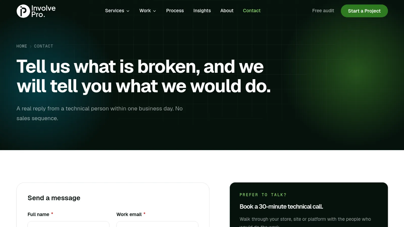 Screenshot of the Involvepro homepage
