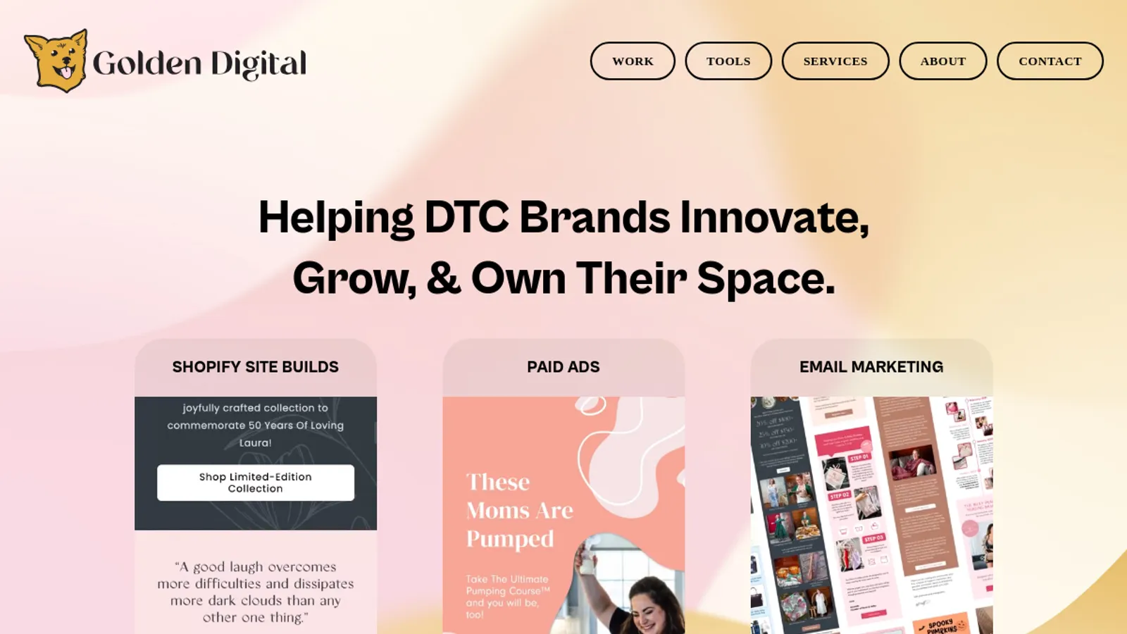 Screenshot of the Golden Digital homepage