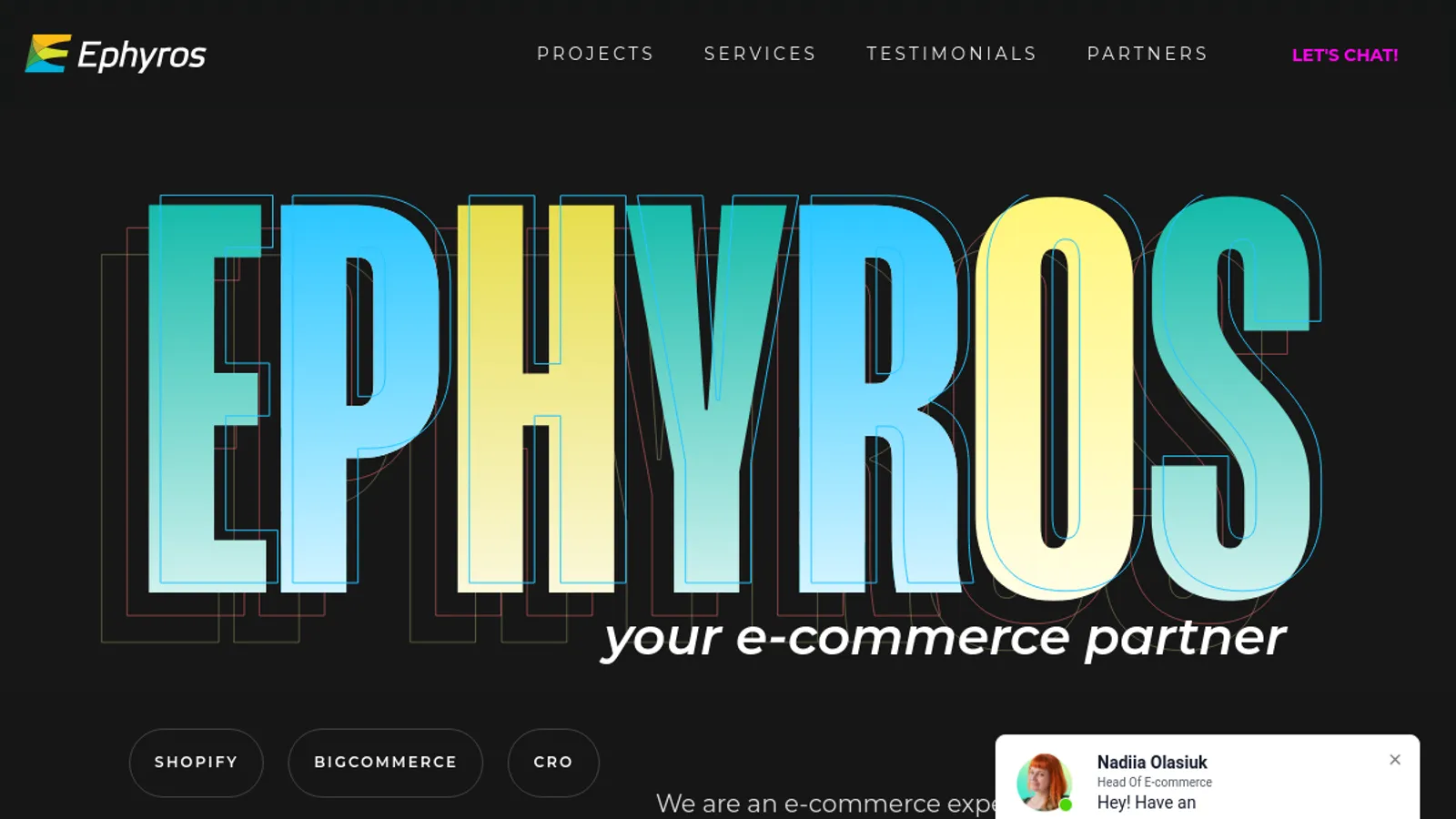Screenshot of the Ephyros homepage