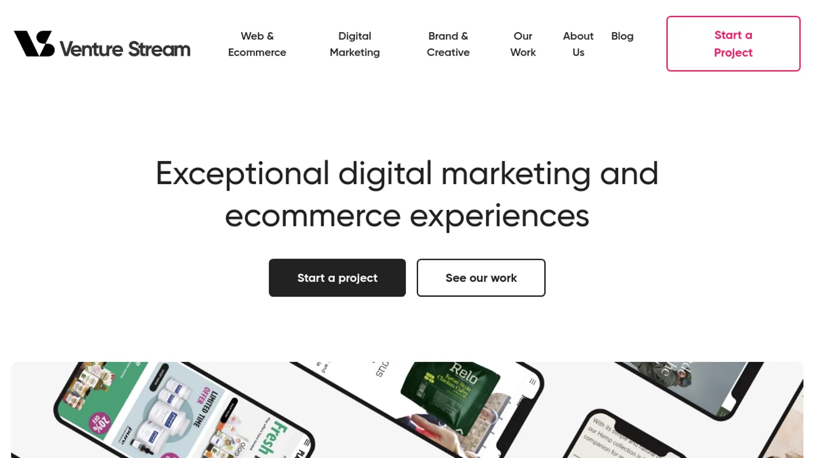 Screenshot of the Venture Stream homepage