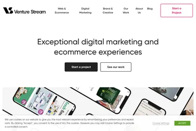 Screenshot of the Venture Stream homepage