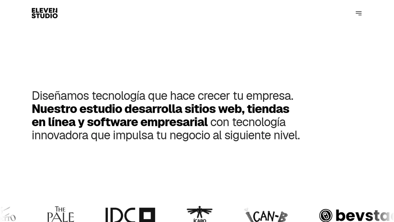 Screenshot of the Eleven Estudio homepage