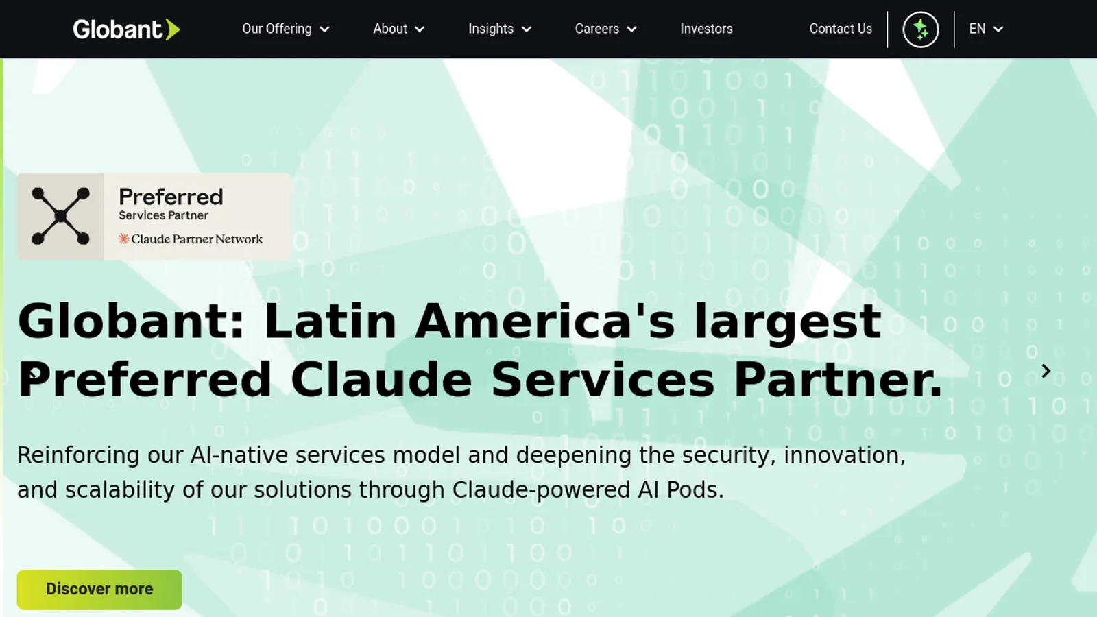Screenshot of the Globant homepage