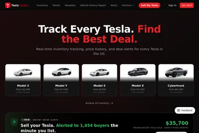 Screenshot of the TeslaTracker homepage