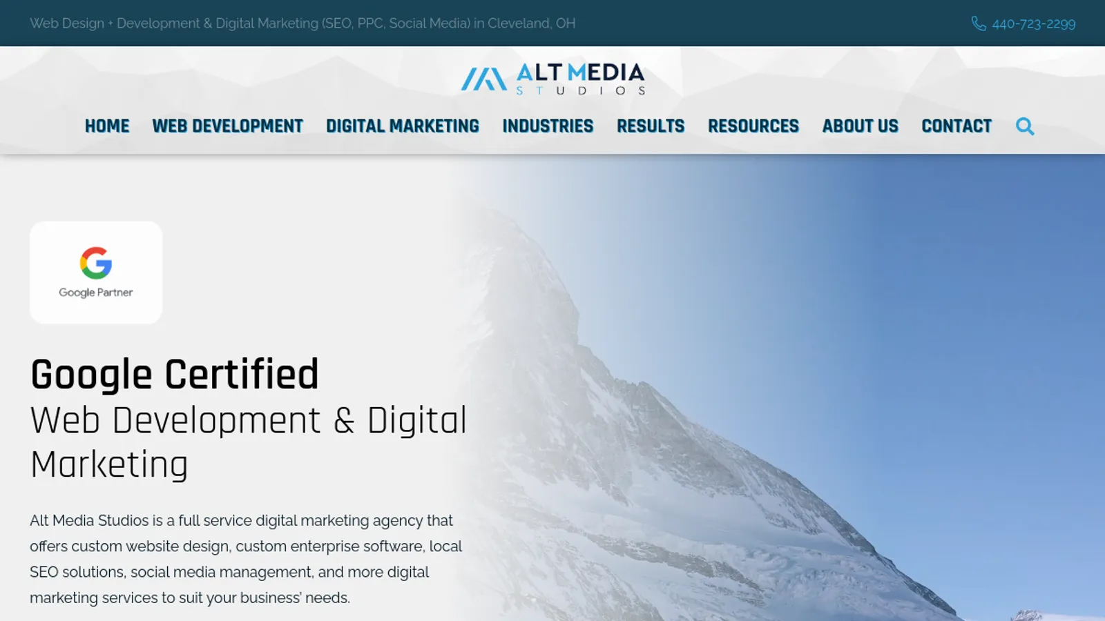 Screenshot of the Alt Media Studios homepage