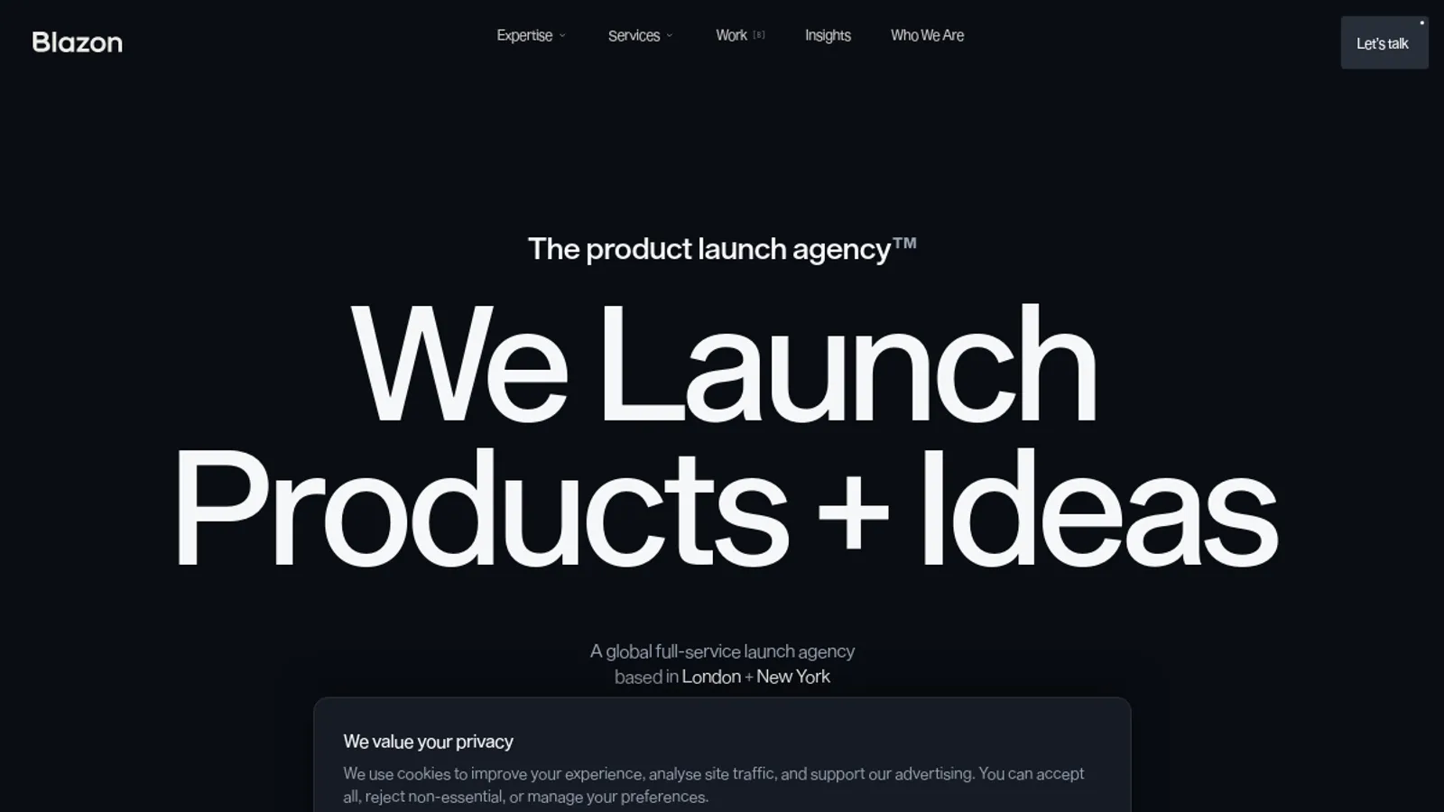 Screenshot of the Blazon Agency homepage