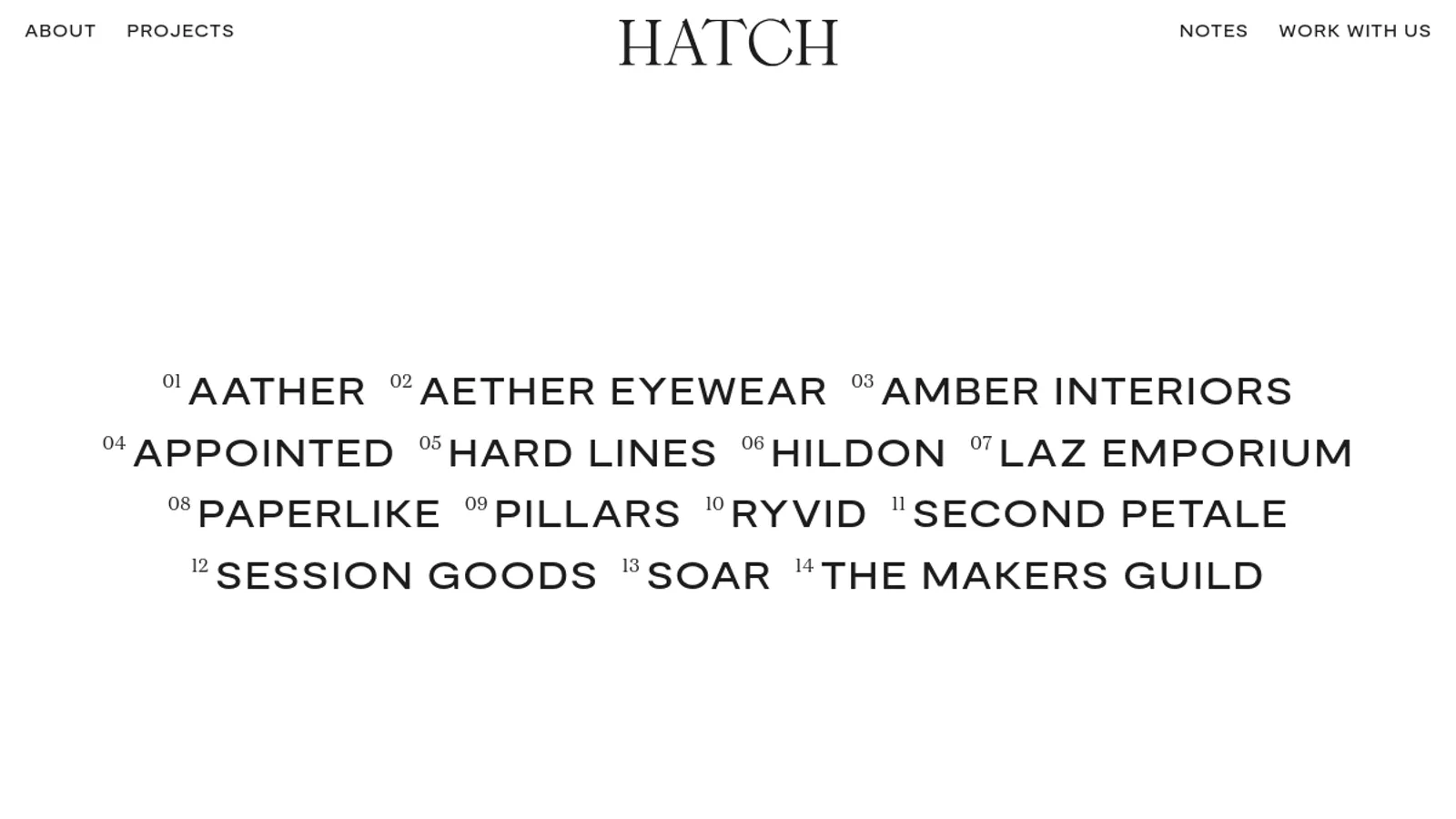 Screenshot of the Hatch homepage