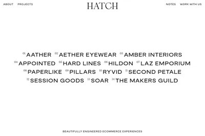 Screenshot of the Hatch homepage