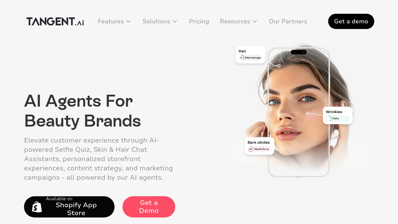 Screenshot of the Tangent homepage