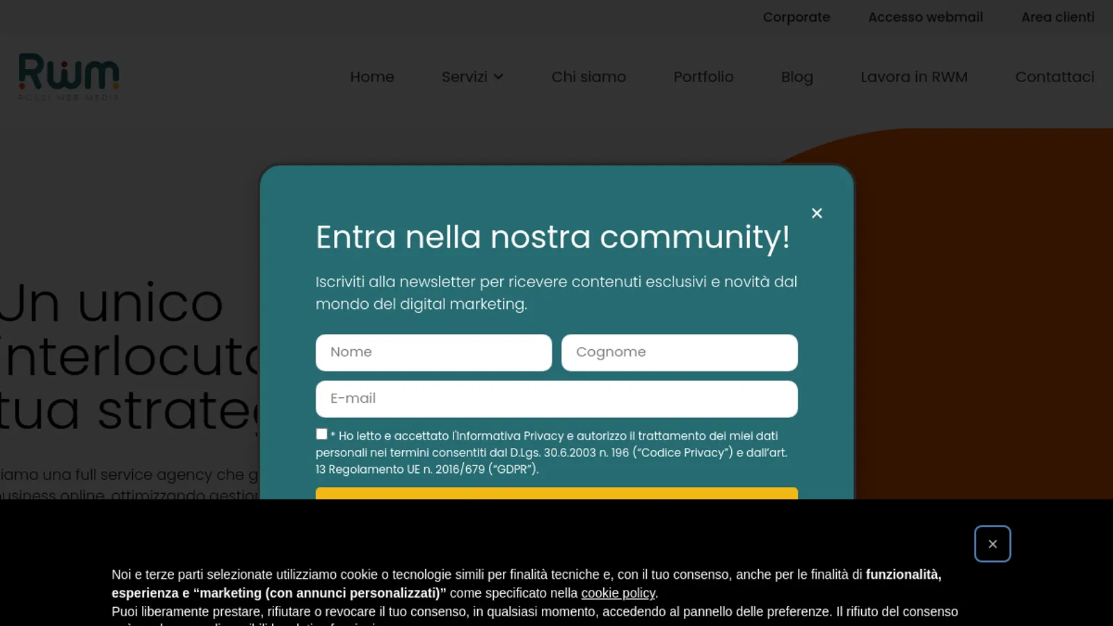 Screenshot of the Rwm srl homepage