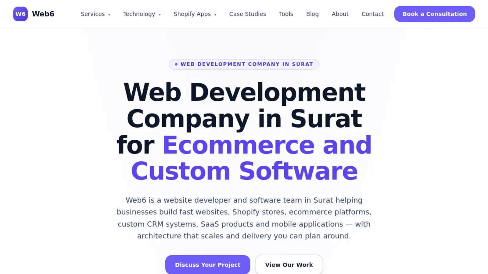 Screenshot of the Web6 homepage