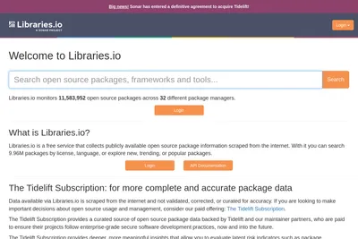 Screenshot of the Libraries.io homepage
