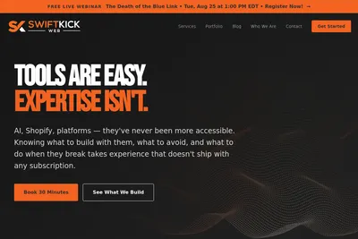Screenshot of the Swiftkick Web homepage