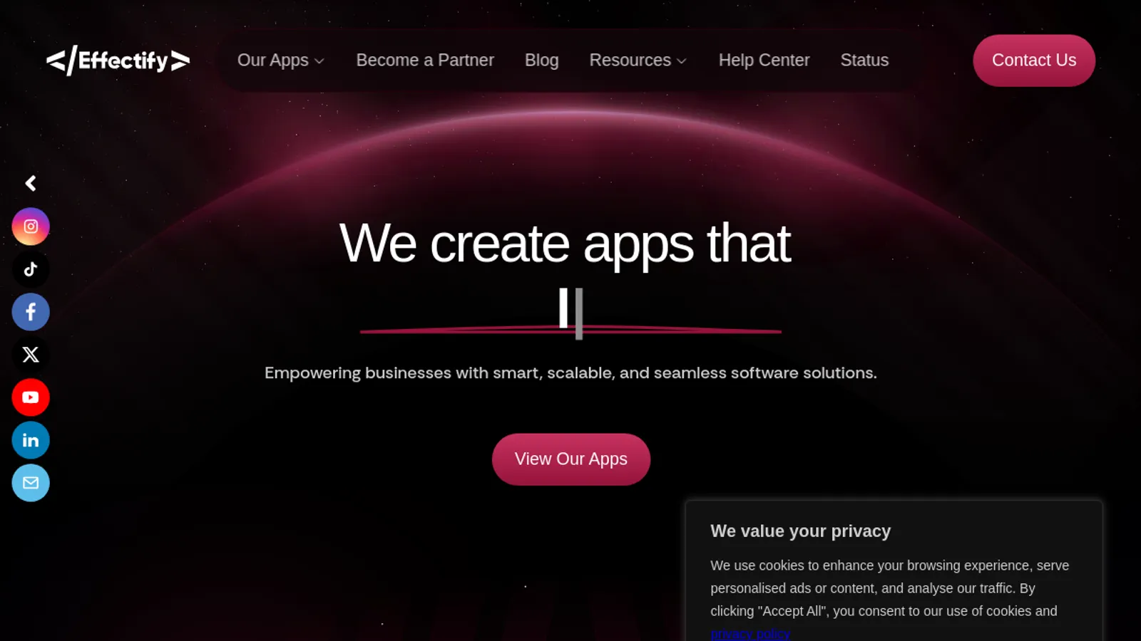Screenshot of the Effective Apps homepage