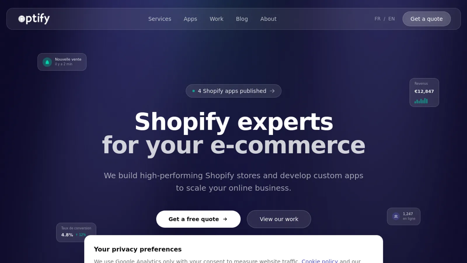 Screenshot of the Optify homepage