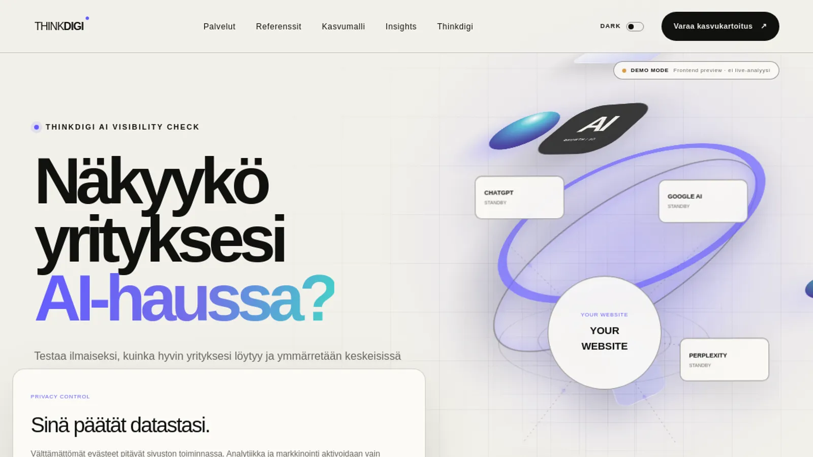 Screenshot of the Thinkdigi homepage