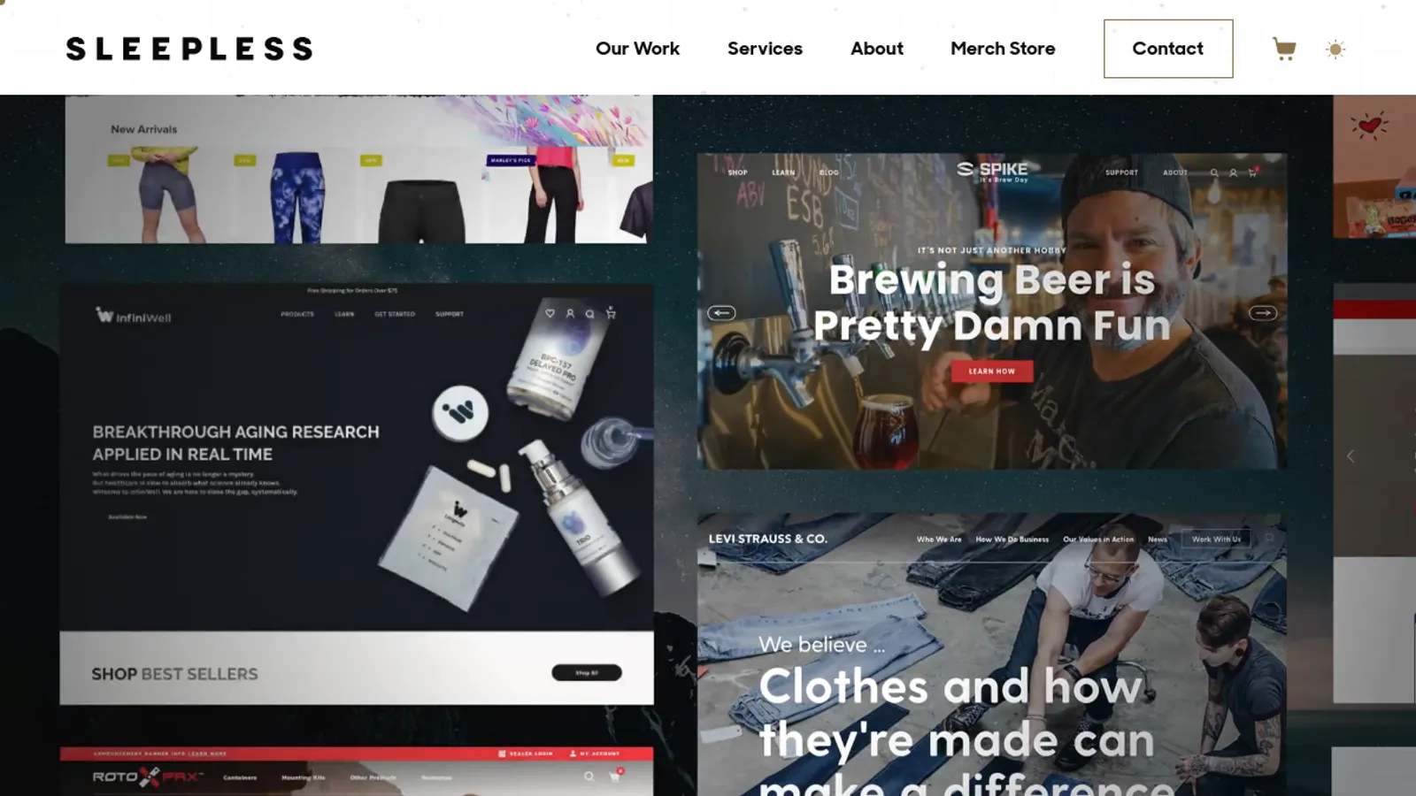 Screenshot of the Sleepless Media homepage
