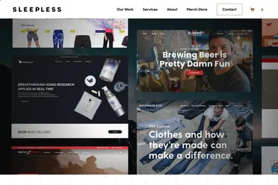 Screenshot of the Sleepless Media homepage