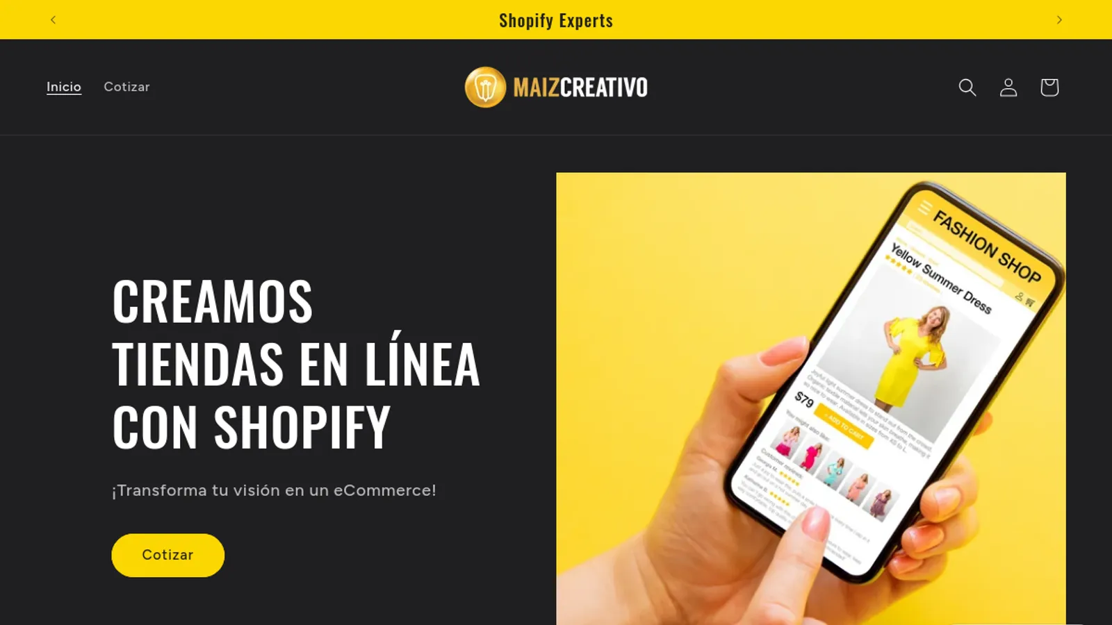 Screenshot of the Maíz Creativo homepage