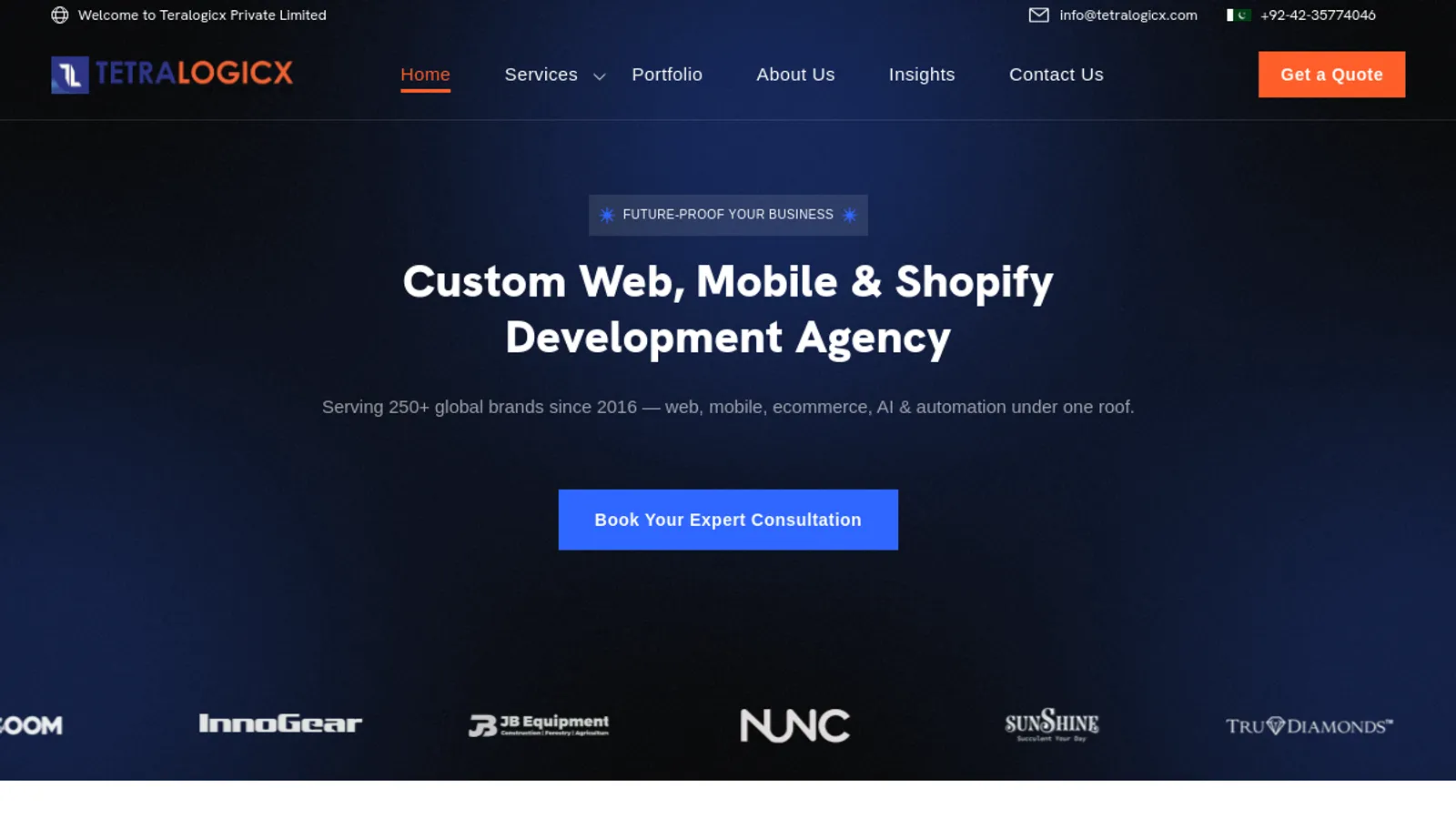 Screenshot of the Tetralogicx Pvt Ltd. homepage
