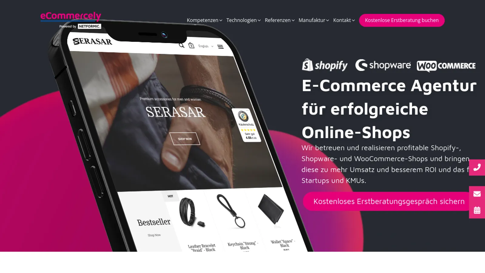Screenshot of the eCommercely homepage