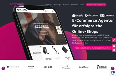 Screenshot of the eCommercely homepage