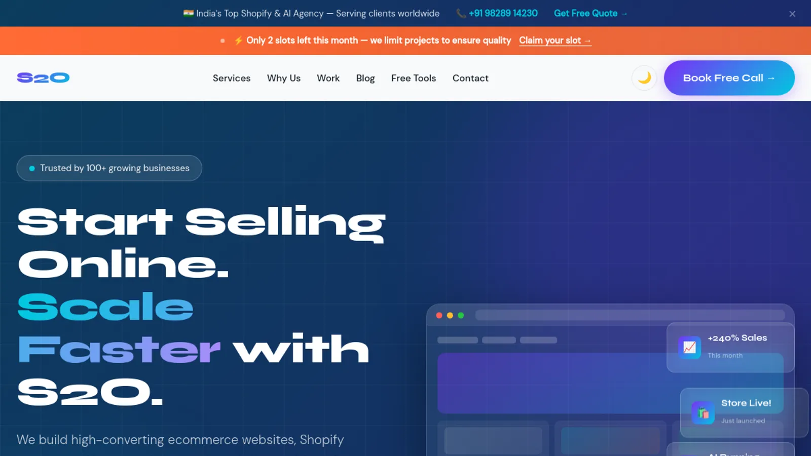 Screenshot of the Start Selling Online homepage