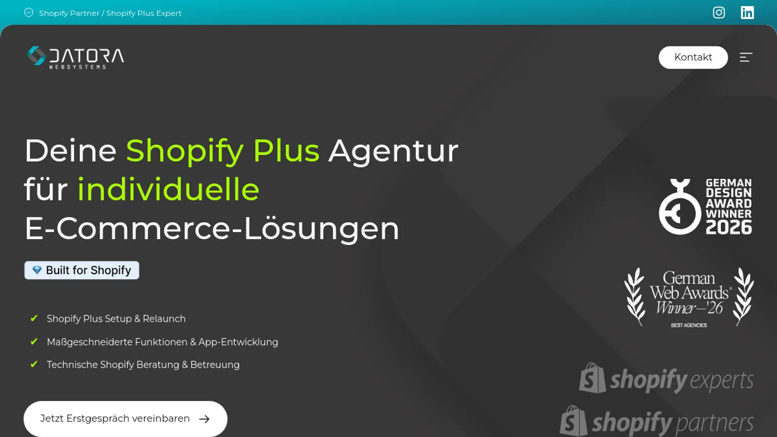 Screenshot of the Datora GmbH & Co. KG homepage