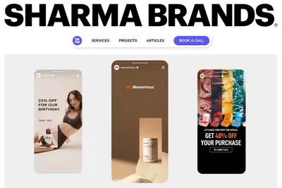 Screenshot of the Sharma Brands homepage