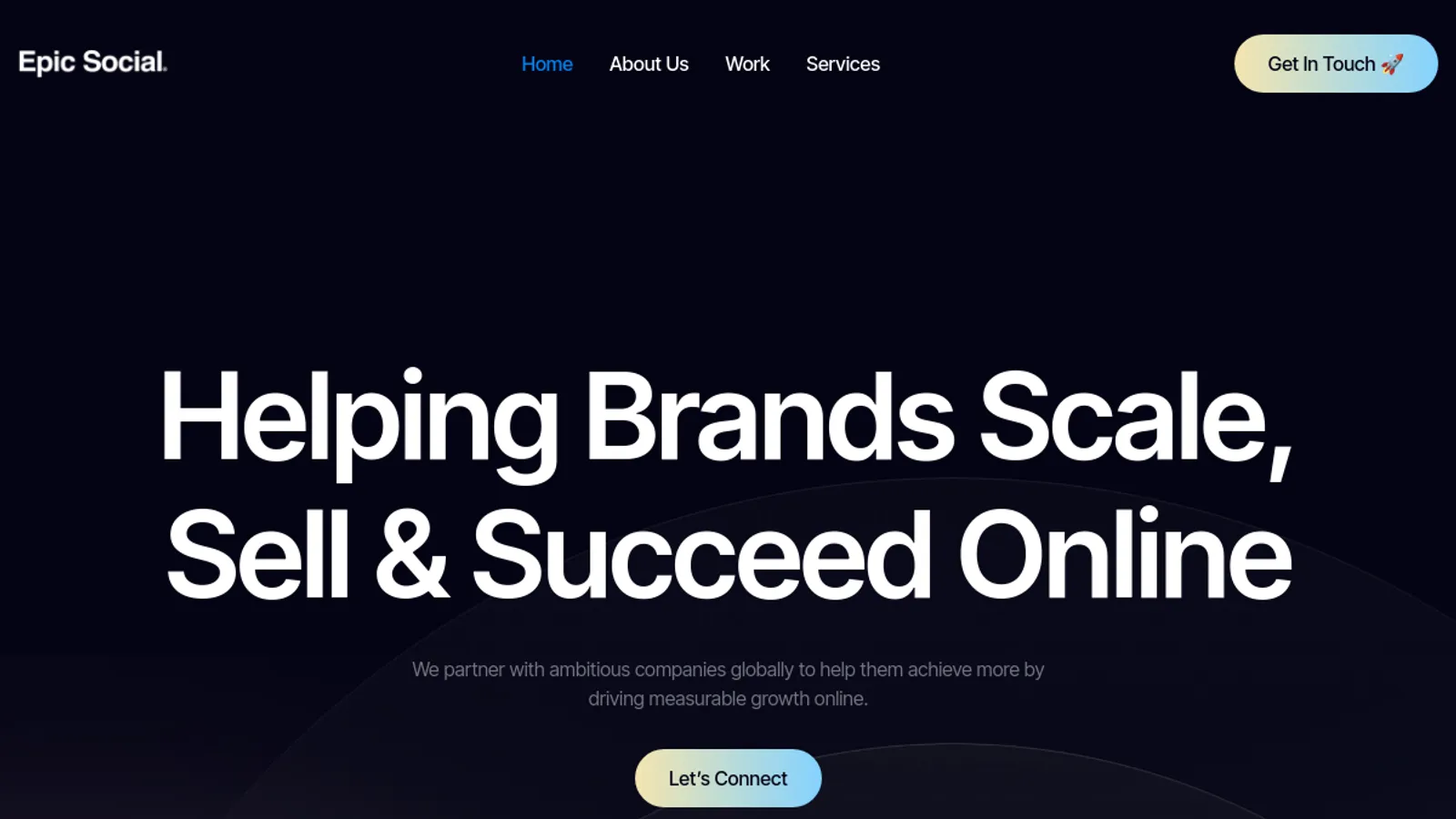 Screenshot of the Epic Social homepage
