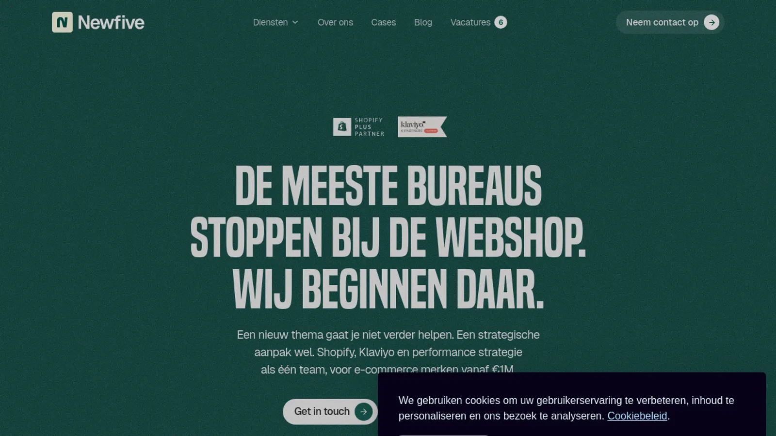 Screenshot of the Newfive B.V. homepage