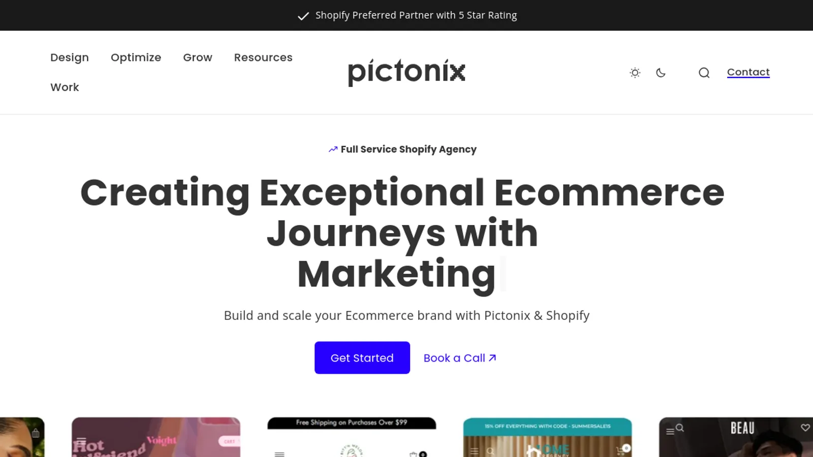 Screenshot of the Pictonix homepage