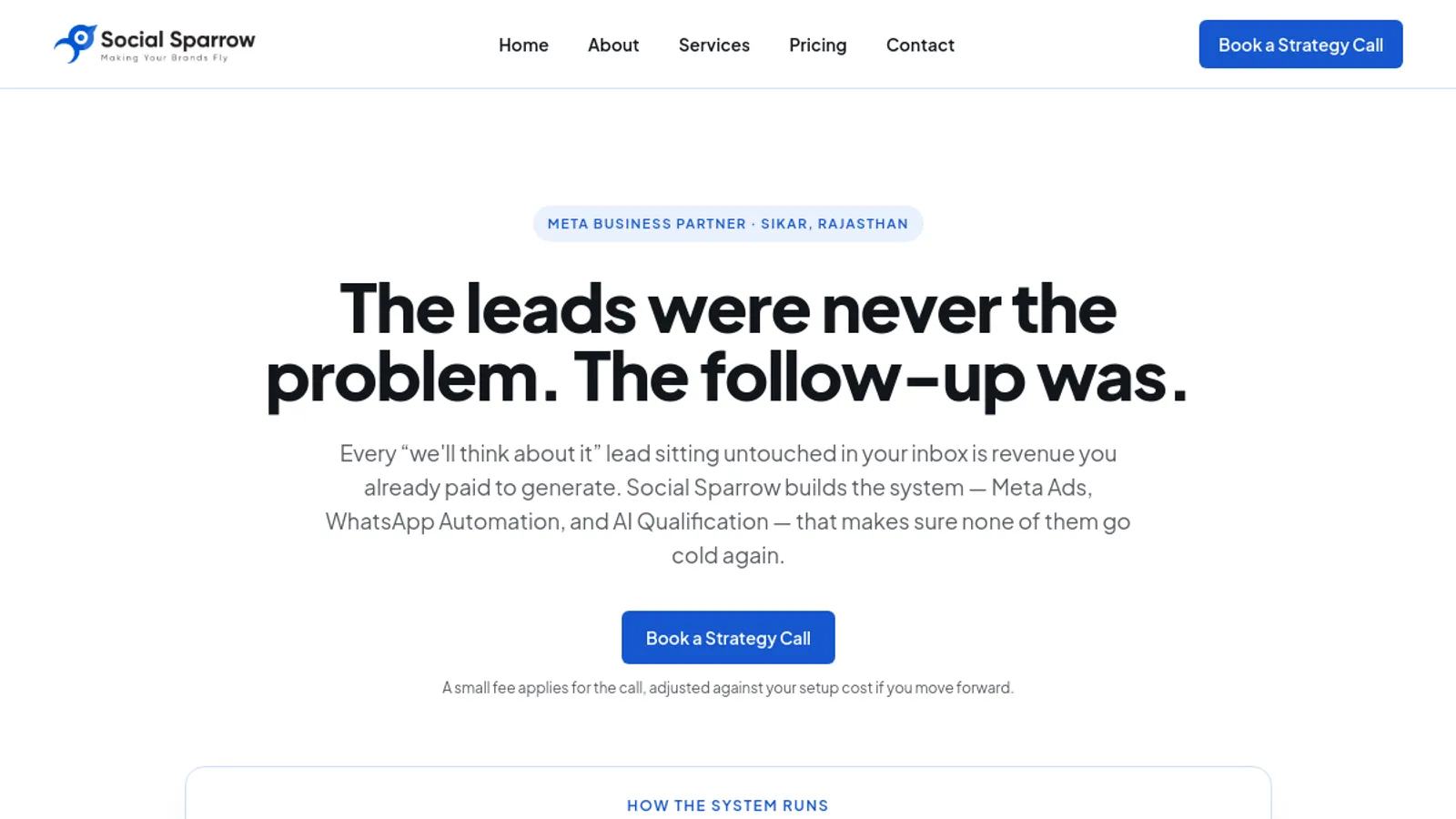 Screenshot of the Social Sparrow homepage