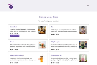 Black Pearl Tea House website homepage