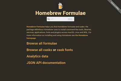 Screenshot of the Homebrew Formulae homepage