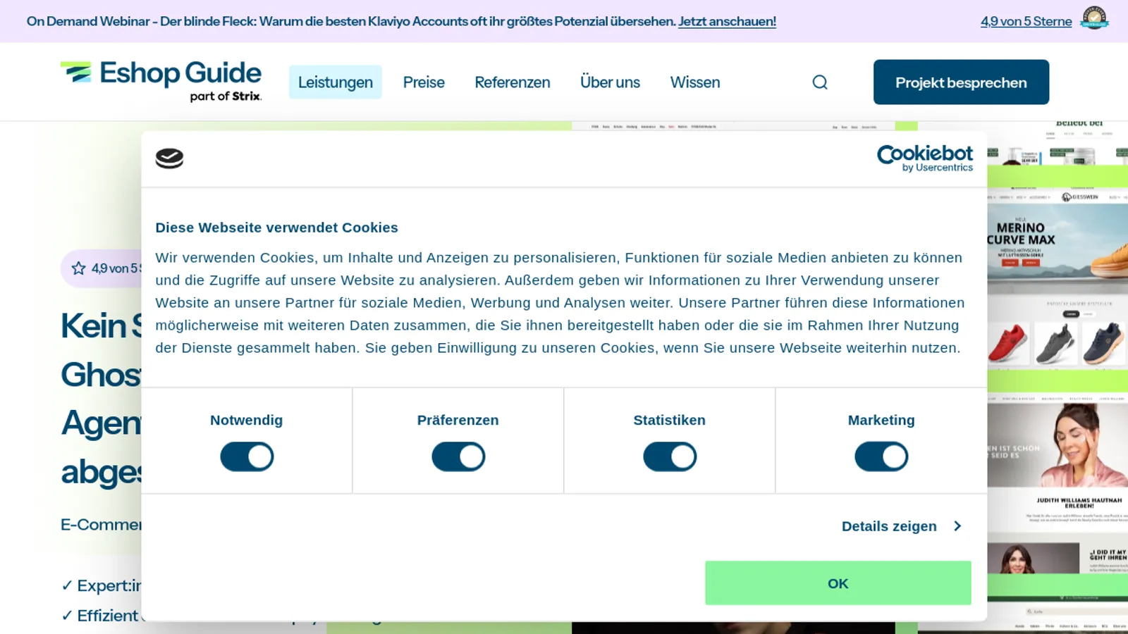 Screenshot of the Eshop Guide homepage