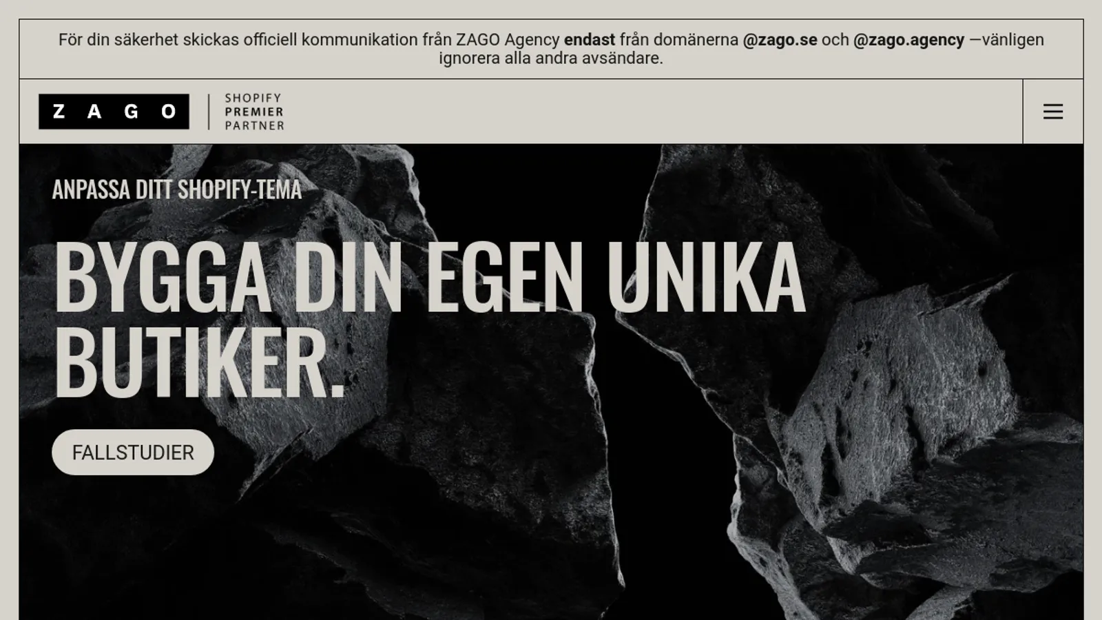 Screenshot of the ZAGO Sweden homepage