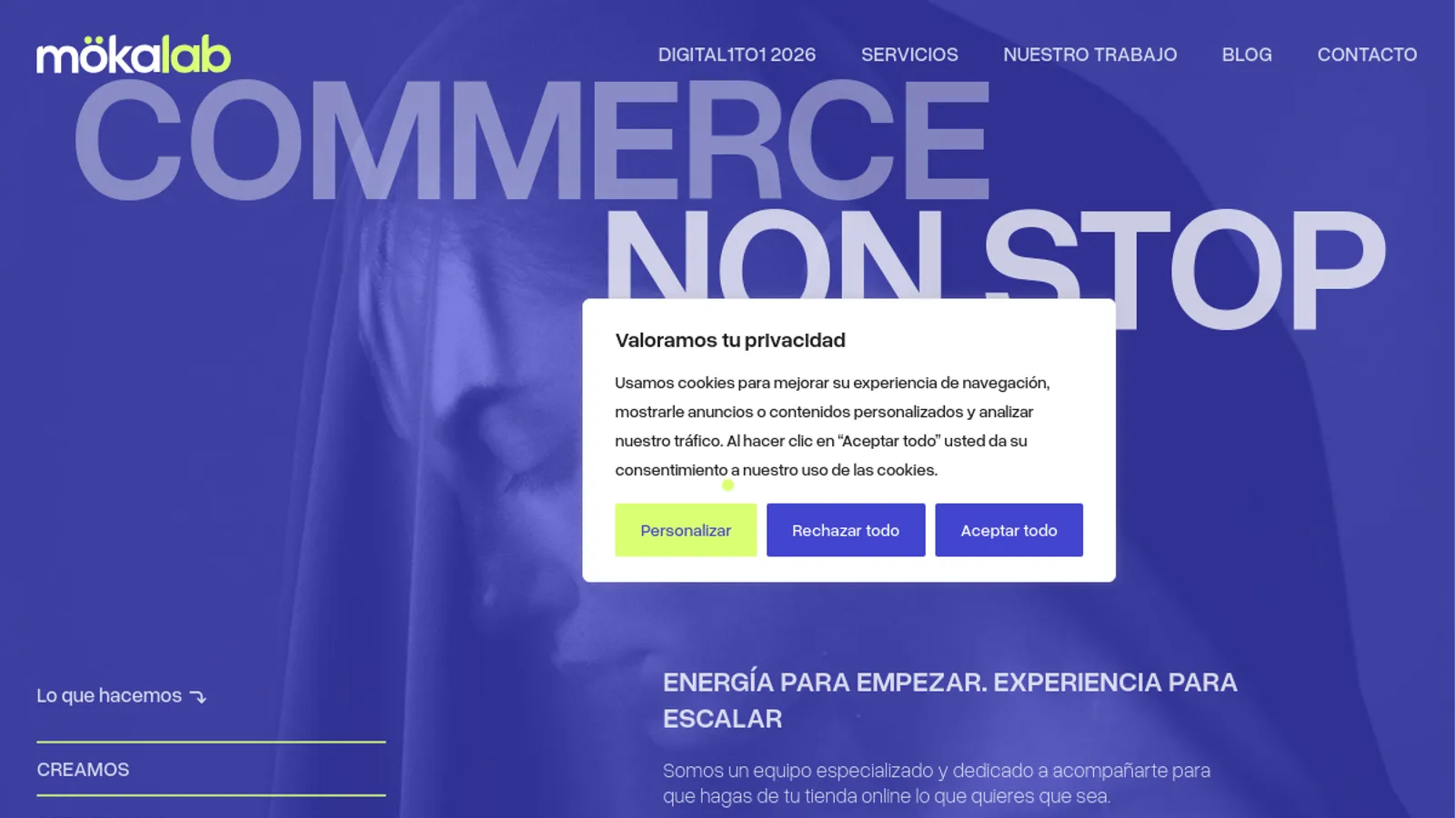 Screenshot of the Mökalab homepage