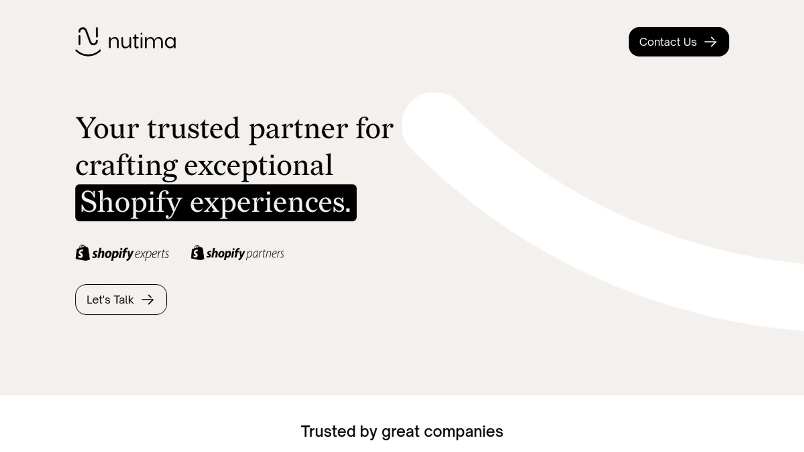 Screenshot of the nutima homepage