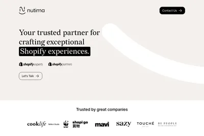 Screenshot of the nutima homepage