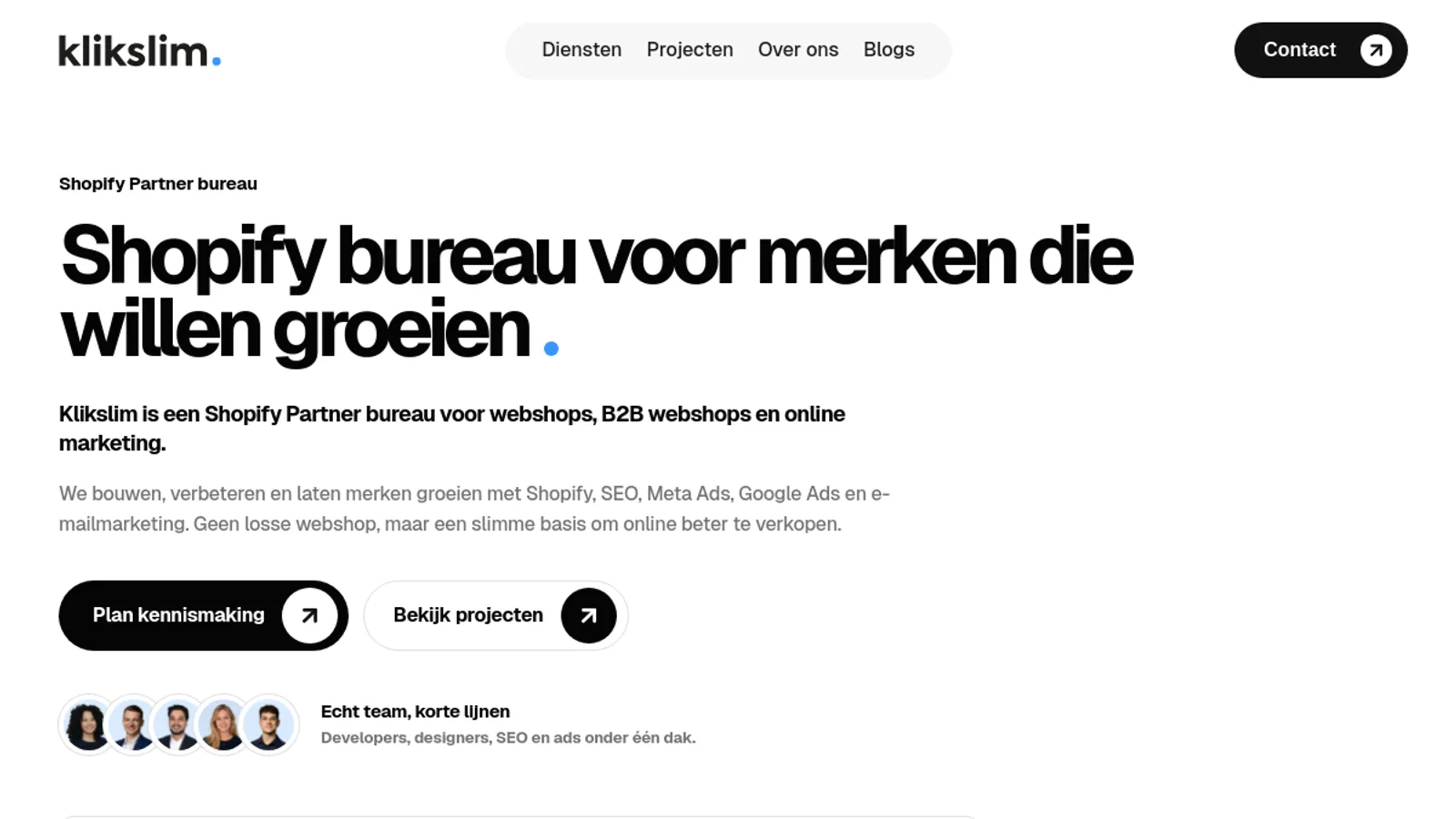 Screenshot of the Klikslim homepage