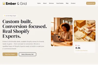 Screenshot of the Ember and Grid homepage