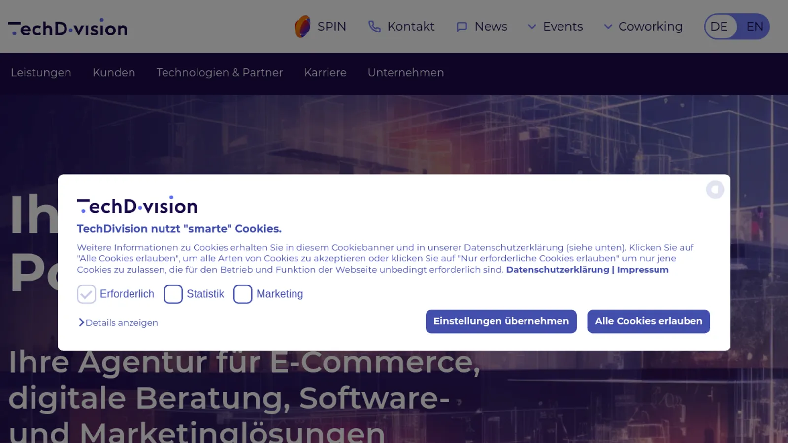 Screenshot of the TechDivision GmbH homepage