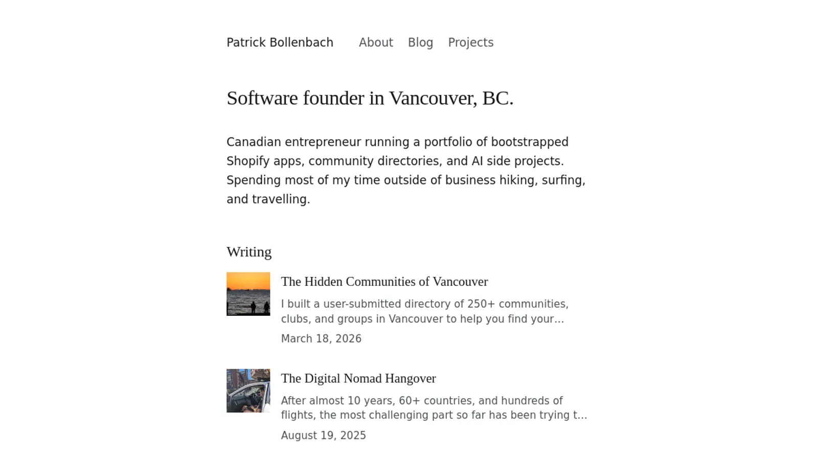 Screenshot of the Patrick Bollenbach homepage