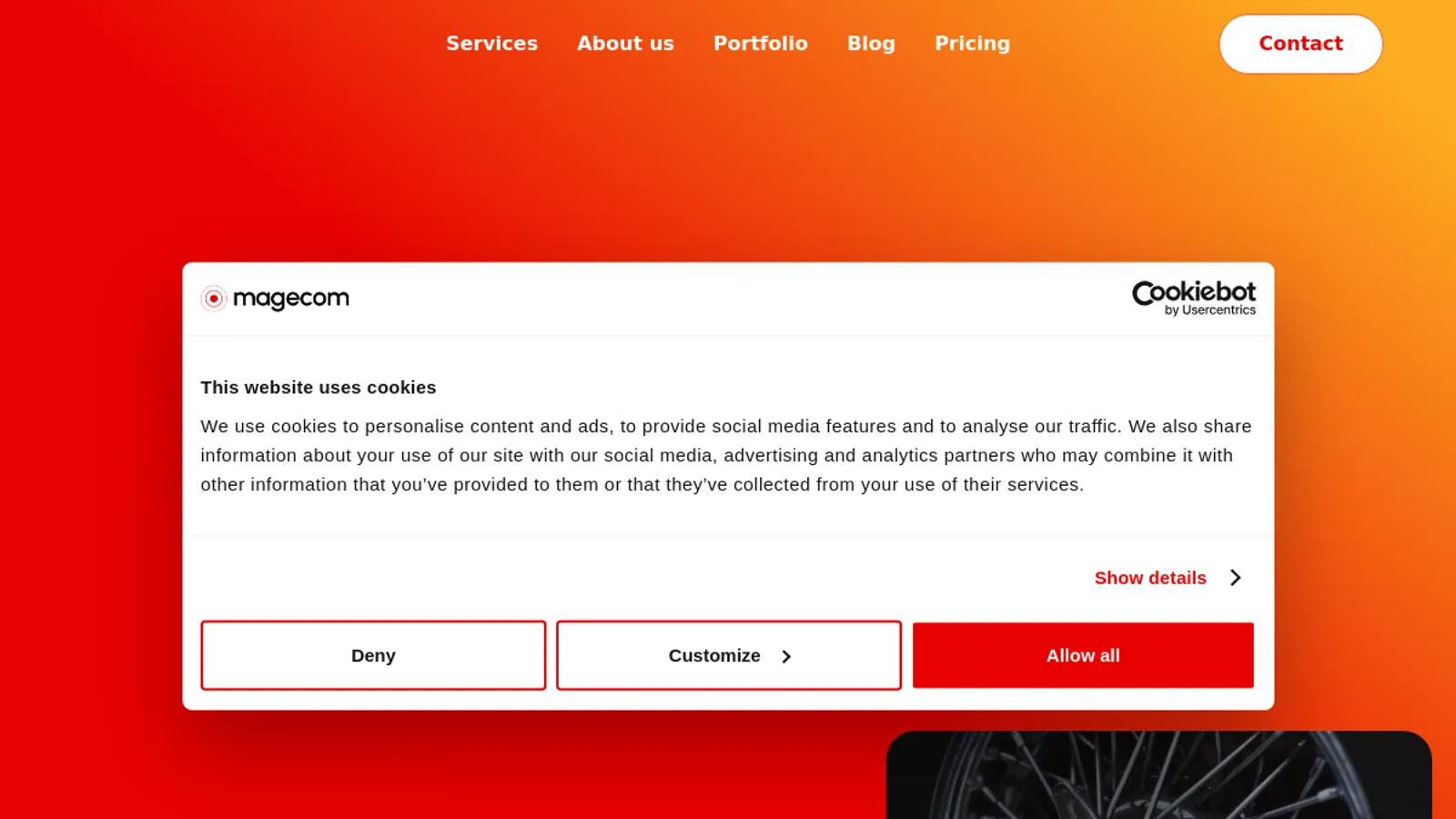 Screenshot of the Magecom homepage