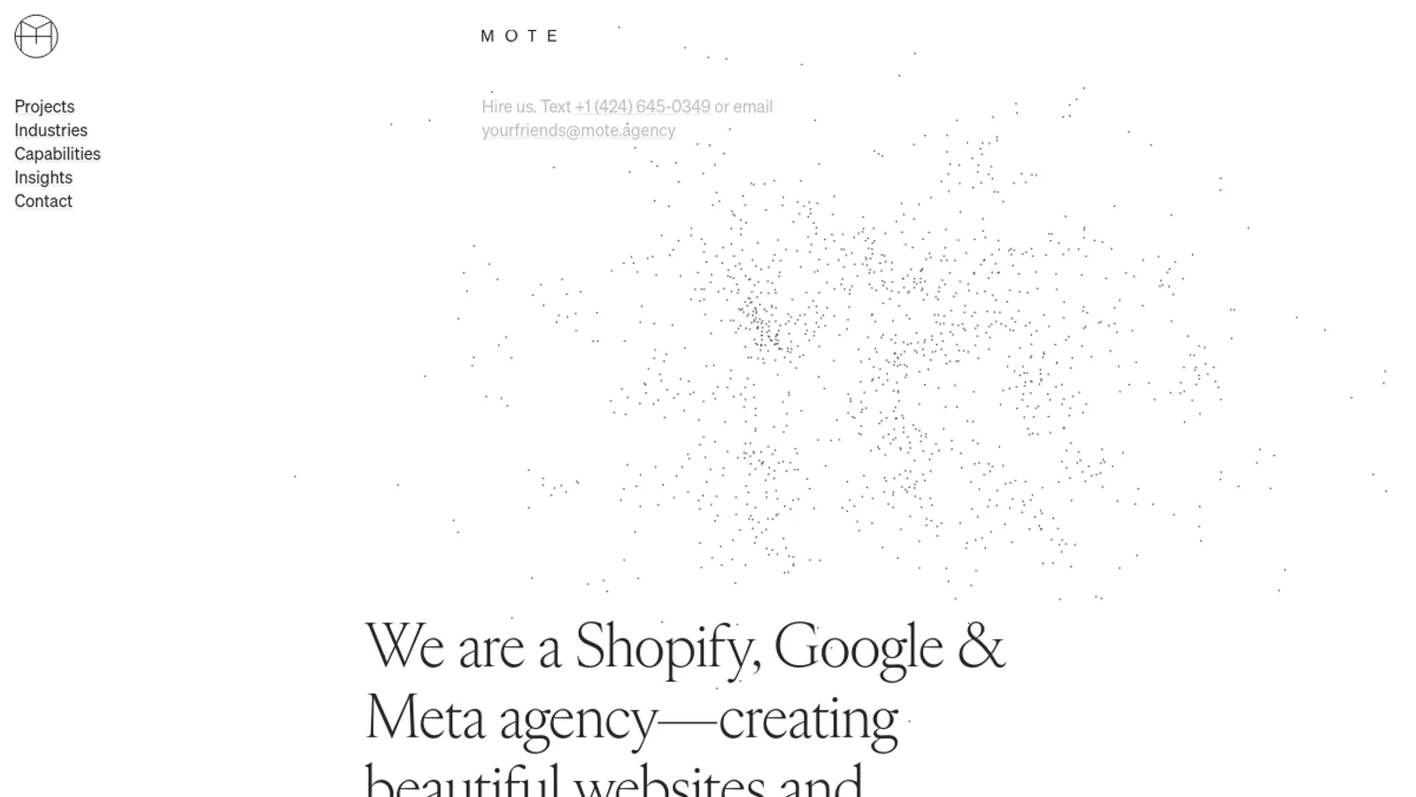 Screenshot of the M O T E homepage