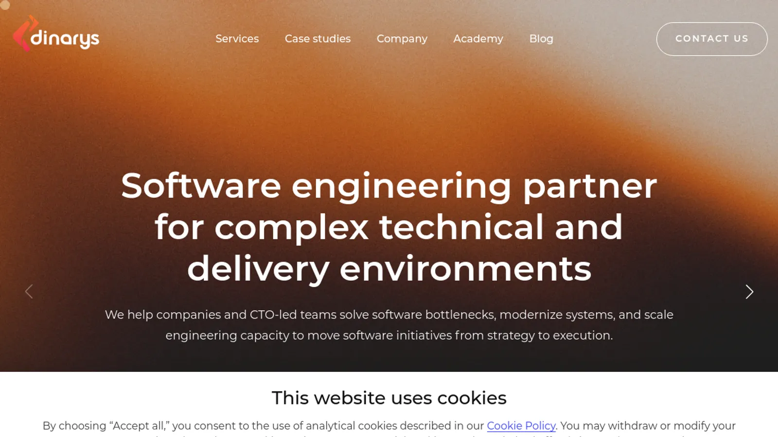 Screenshot of the Dinarys GmbH homepage