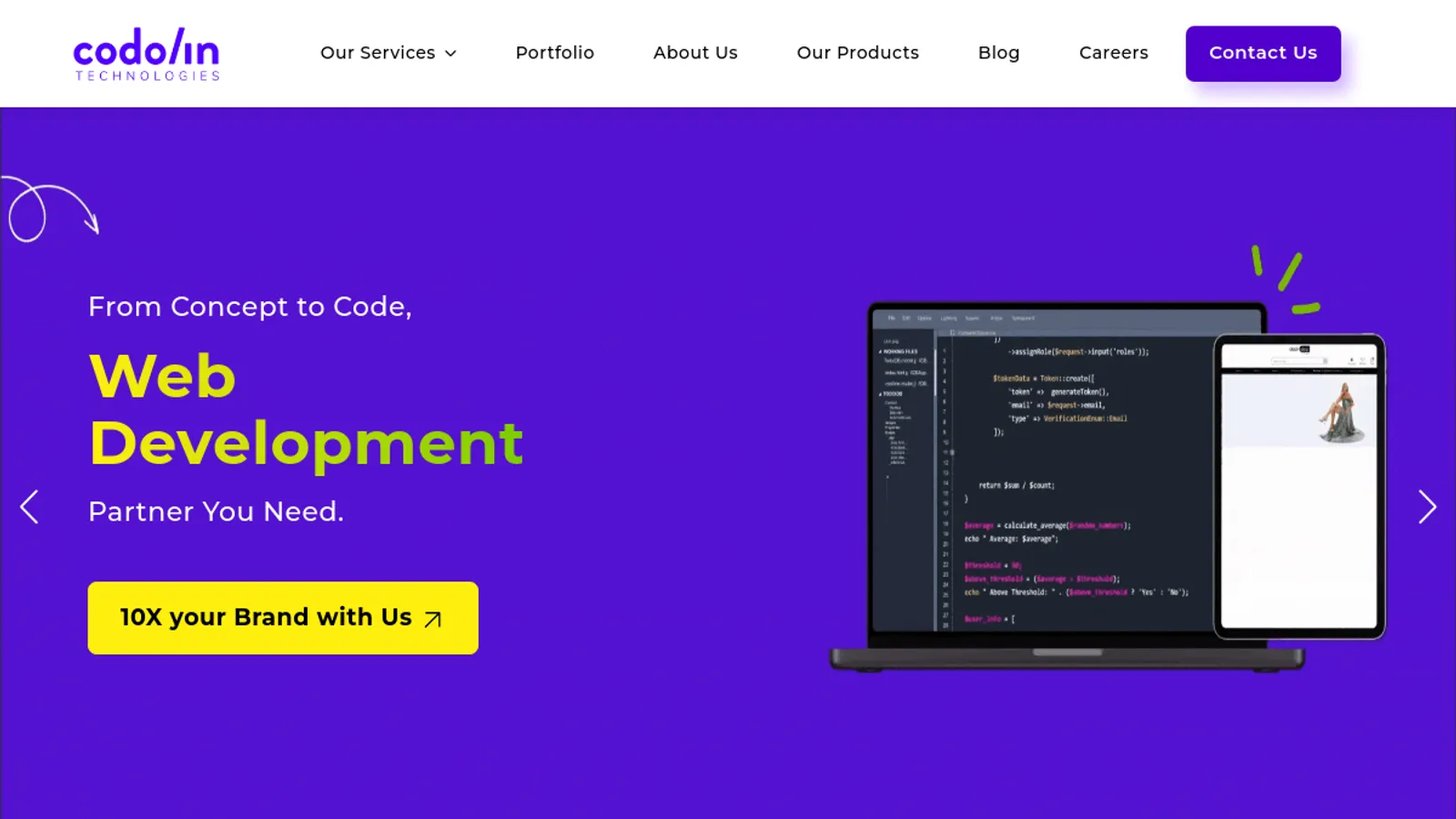 Screenshot of the Codolin Technologies Pvt Ltd homepage