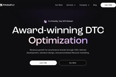 Screenshot of the Prismfly homepage